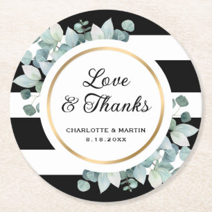 Zwart-wit gestreept groen Eucalyptus Ronde Kartonnen Onderzetter