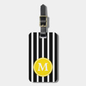 Zwart-wit gestreept met gele monogram bagagelabel (Voorkant verticaal)