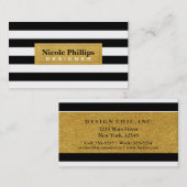 Zwart & Wit Gestreept met Goud Chique Visitekaartj Visitekaartje (Voorkant / Achterkant)