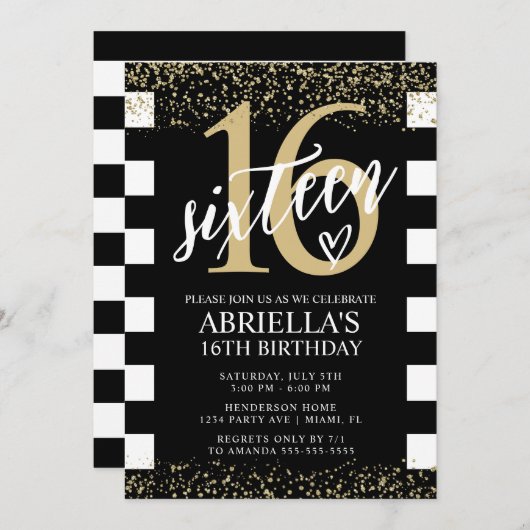 Zwart-wit gestreept met goud kaart (Voorkant / Achterkant)