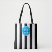 Zwart-wit gestreept met helderblauw monogram tote bag (Voorkant)