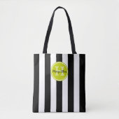 Zwart-wit gestreept met limoengroene monogram tote bag (Voorkant)