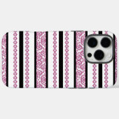 Zwart & wit gestreept met magenta bloempatroon Case-Mate iPhone case (Achterkant (horizontaal))