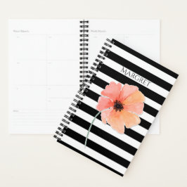 Zwart-wit gestreept met papaverplanner planner