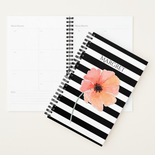 Zwart-wit gestreept met papaverplanner planner (Display)