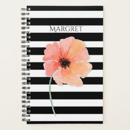 Zwart-wit gestreept met papaverplanner planner
