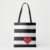 Zwart-wit gestreept met rode hart tote bag (Voorkant)