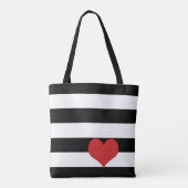 Zwart-wit gestreept met rode hart tote bag (Achterkant)