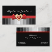 Zwart wit gestreept met rode strik en juweel visitekaartje (Voorkant / Achterkant)