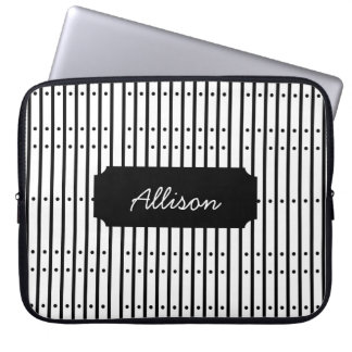 Zwart-wit gestreept met stippen, op maat laptop sleeve