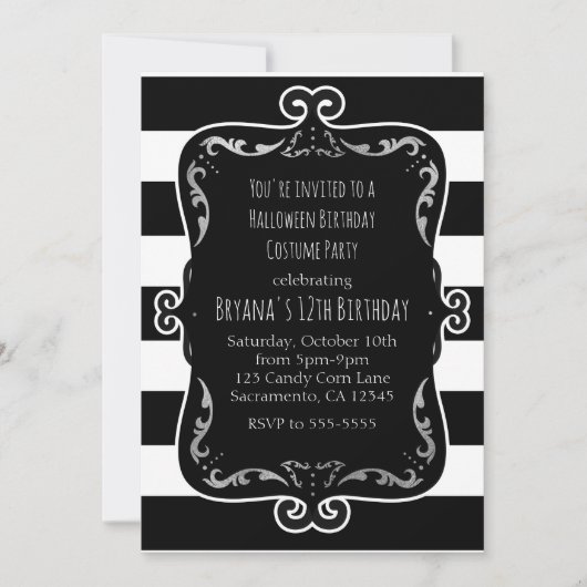 Zwart-wit gestreept met zilveren grillige partij kaart (Voorkant)