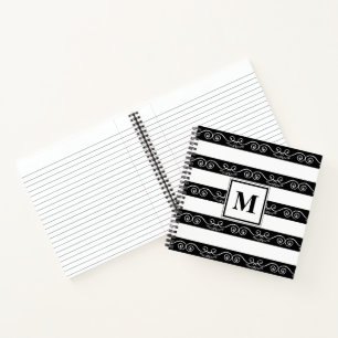 Zwart Wit gestreept Modern Monogram Notitieboek