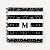 Zwart Wit gestreept Modern Monogram Notitieboek (Voorkant)