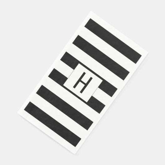 Zwart-wit Gestreept Modern Monogrammed Servet (Hoek)