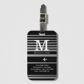 Zwart-wit gestreept monogram bagagelabel (Voorkant (verticaal))