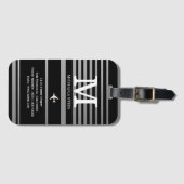Zwart-wit gestreept monogram bagagelabel (Voorkant (horizontaal))
