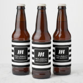 Zwart-wit gestreept monogram bier etiket (Flessen)