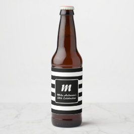 Zwart-wit gestreept monogram bier etiket