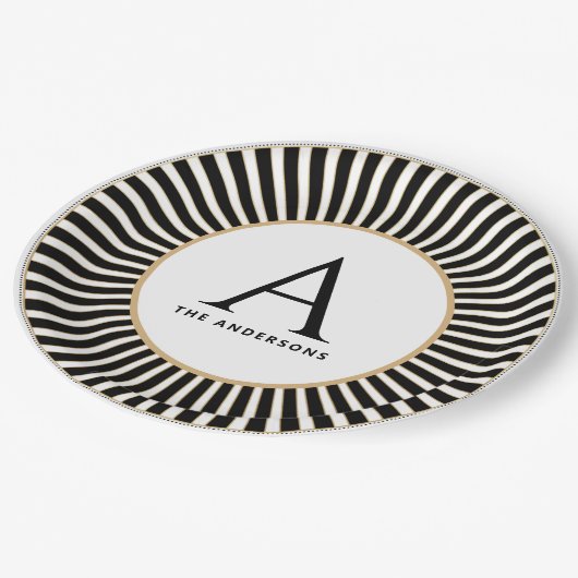 Zwart-wit gestreept monogram Bord (Gekanteld)