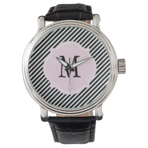 Zwart-wit gestreept monogram horloge