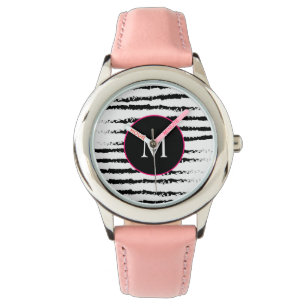 Zwart wit gestreept monogram horloge
