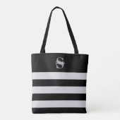 Zwart-wit gestreept monogram Initiaal Naam Tote Bag (Achterkant)