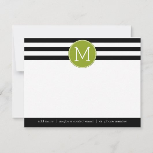 Zwart-wit gestreept monogram kaart (Voorkant)