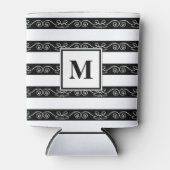 Zwart wit gestreept monogram ontwerp blikjeskoeler (Voorkant)