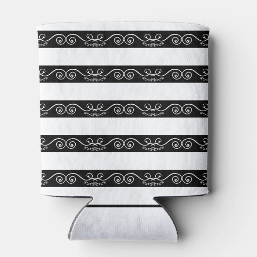 Zwart wit gestreept monogram ontwerp blikjeskoeler (Achterkant)