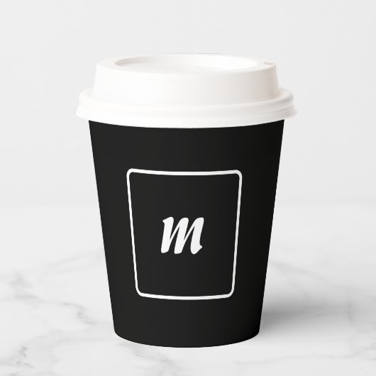 Zwart-wit gestreept monogram papieren bekers (Voorkant)