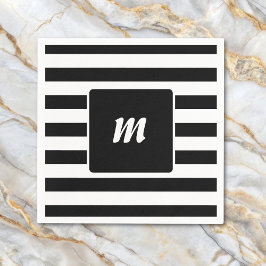 Zwart-wit gestreept monogram servet