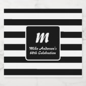 Zwart-wit gestreept monogram sparkling wijnetiket (Enkel label)