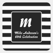 Zwart-wit gestreept monogram vierkante sticker (Voorkant)