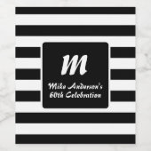 Zwart-wit gestreept monogram wijn etiket (Enkel label)