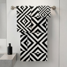Zwart-wit gestreept op kunst Geometrisch Patroon Bad Handdoek
