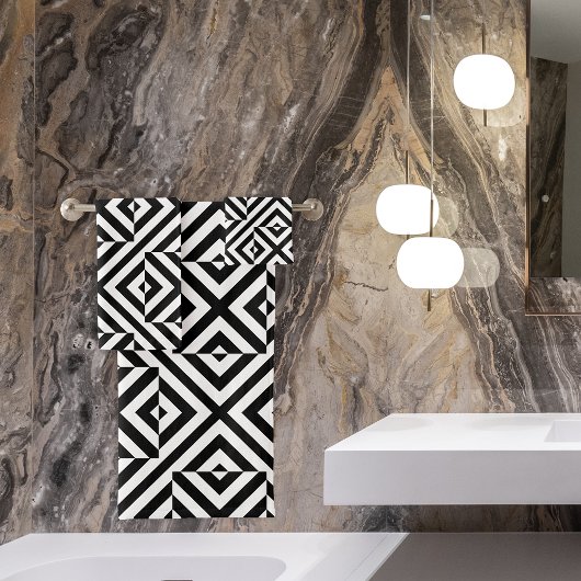 Zwart-wit gestreept op kunst Geometrisch Patroon Bad Handdoek