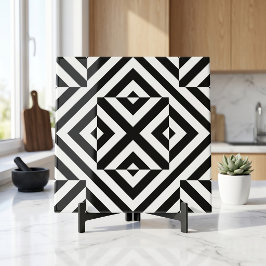 Zwart-wit gestreept op kunst Geometrisch Patroon Tegeltje
