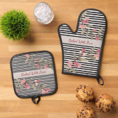 Zwart-wit gestreept ovenwant & pannenlap set (Top down)