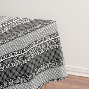 Zwart-wit gestreept patchwork met kant tafelkleed