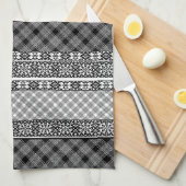 Zwart-wit gestreept patchwork met kant theedoek (Quarter Fold)