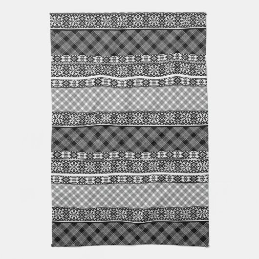 Zwart-wit gestreept patchwork met kant theedoek (Verticaal)