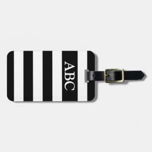 Zwart-wit gestreept patroon met monogram bagagelabel