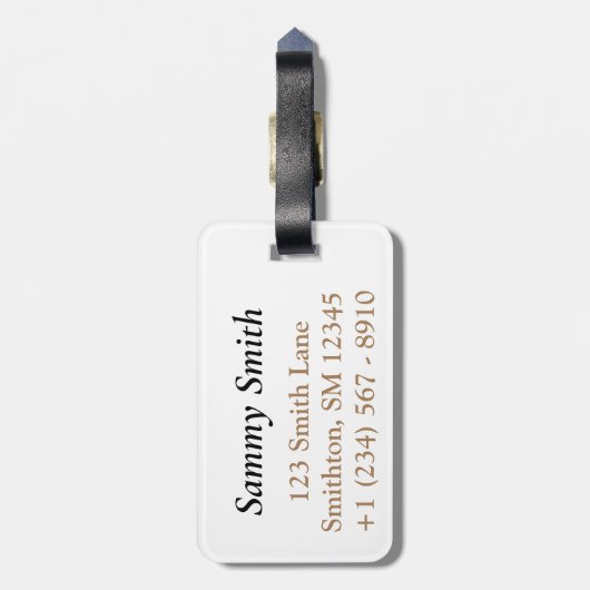 Zwart-wit gestreept patroon met monogram bagagelabel (Achterkant verticaal)