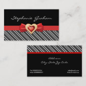 Zwart wit gestreept patroon met rode boog en juwee visitekaartje (Voorkant / Achterkant)