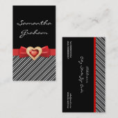 Zwart wit gestreept patroon met rode boog en juwee visitekaartje (Voorkant / Achterkant)