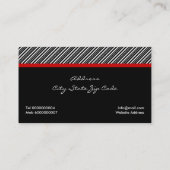 Zwart wit gestreept patroon met rode boog en juwee visitekaartje (Achterkant)
