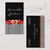 Zwart wit gestreept patroon met rode boog en juwee visitekaartje (Voorkant / Achterkant)