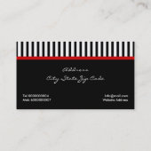 Zwart wit gestreept patroon met rode boog en juwee visitekaartje (Achterkant)