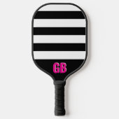 Zwart-wit gestreept patroon Roze monogram Pickleball Paddle (Voorkant)