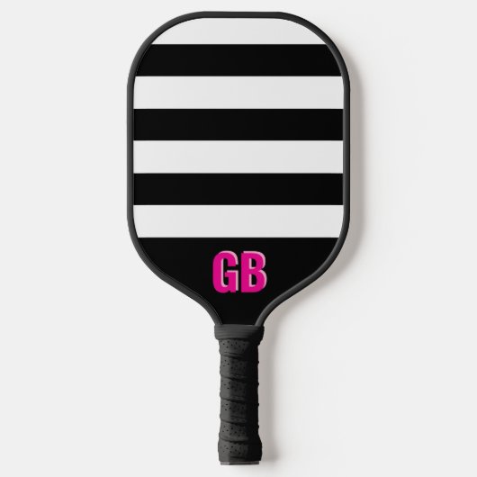 Zwart-wit gestreept patroon Roze monogram Pickleball Paddle (Voorkant)